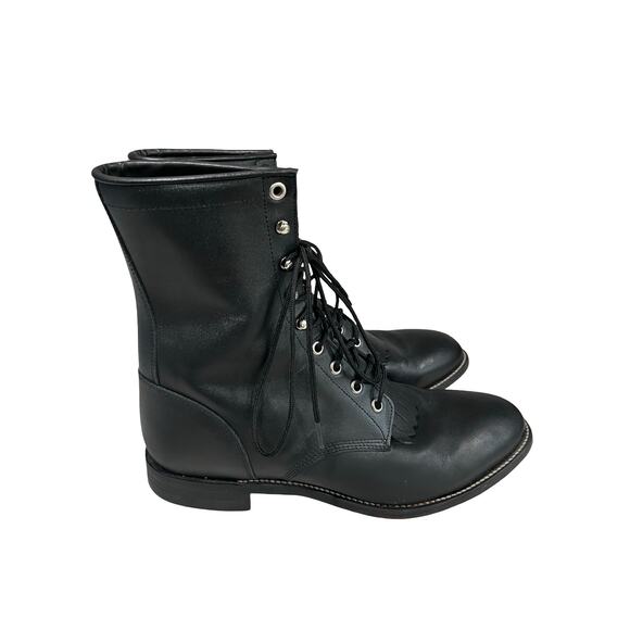 Justin 79855 Black Leather Lace Up Roper Boots Men’s 11D USA Western Cowboy